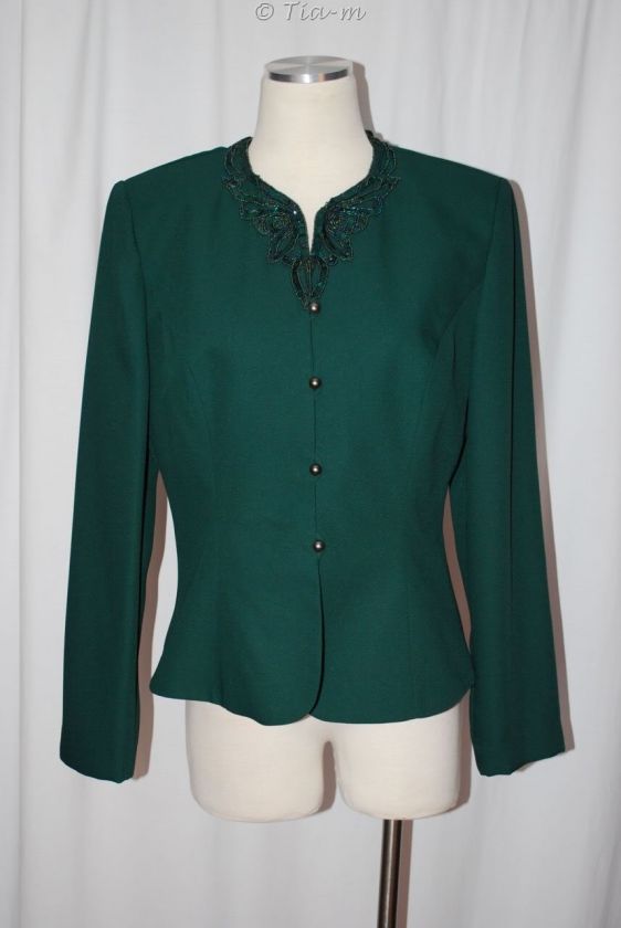 NAH NAH COLLECTION BEADED EVER GREEN DRESSY BLAZER WOMEN SZ 12  