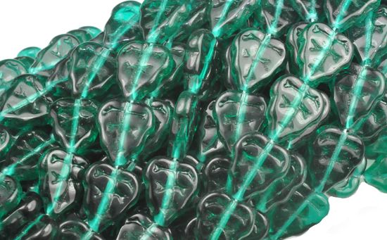 25 EMERALD GREEN CZECH GLASS LEAF BEADS 10MM  