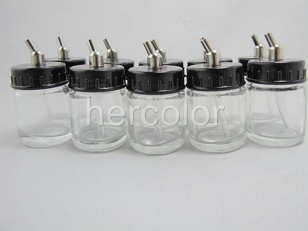 10x Airbrush Air Brush Glass Bottle Jar w/ Suction Top  