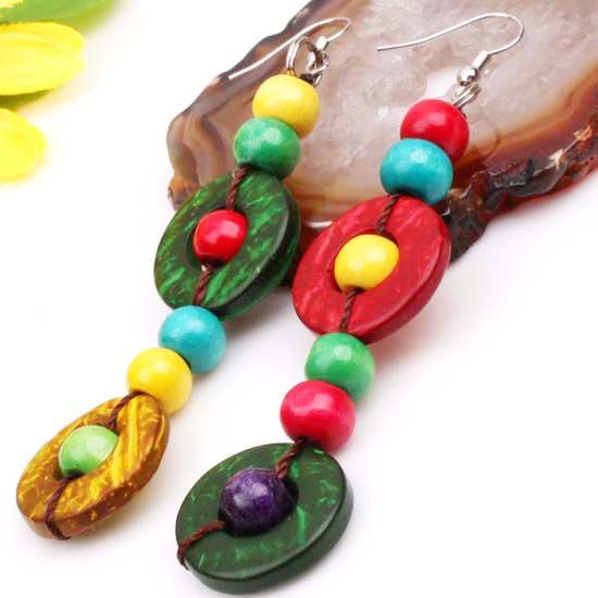 Handmade Multi color Coconut Shell Round Random Mixed Beads Dangle 
