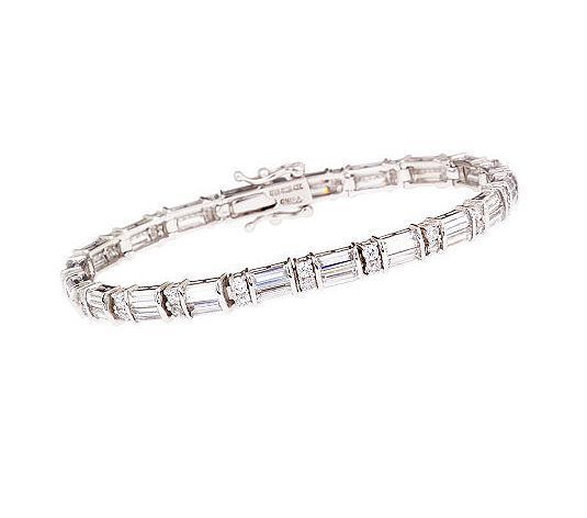 Sterling Platinum Plated Baguette Round Tennis Bracelet  