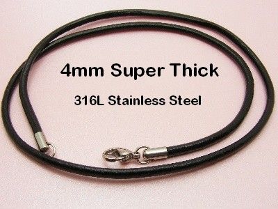 MEN Black 3mm Leather Cord Necklace with Stainless Steel End Fitting