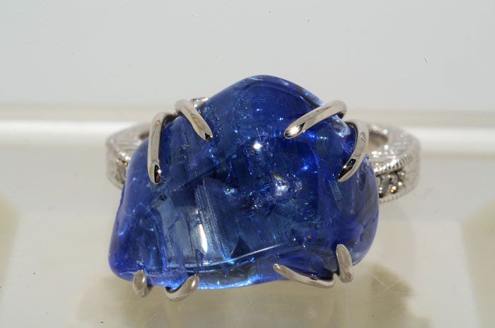   LAPIS GEM CERTIFIED NATURAL BLUE SAPPHIRE & DIAMOND RING SIZE 7  