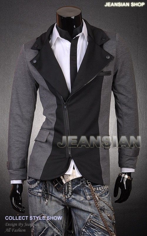 3mu Mens Military Designer Slim Jacket Blazer Coat Shirt Black/Gray S 