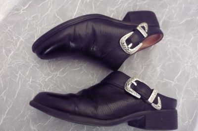 Womens ARIAT Black Textured Leather Mules Silver Buckle decor Sz 7 