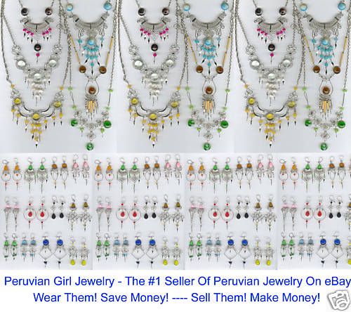 PERUVIAN JEWELRY LOT 34 NECKLACES EARRINGS WHOLESALE  