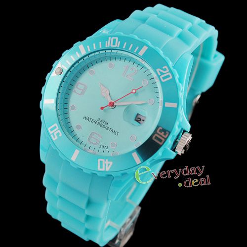 2012s Fashion Multi Color Gel Rubber Unisex Wrist Watch Sports Date 