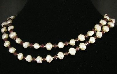 White Baroque Pearl Faceted Red Garnet Necklace .925 Sterling Silver 