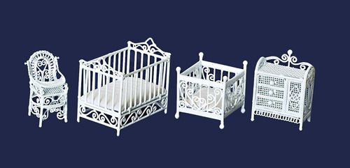   Scale dollhouse Miniature furniture nursery baby room crib set  