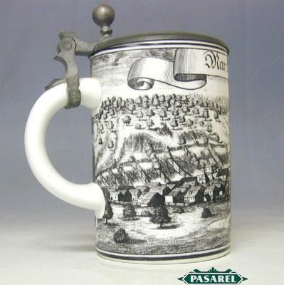 Vintage Ceramic Pewter Lidded Beer Stein Germany 1960s  