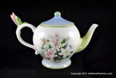 Lena Liu Teapot Hummingbird and Lilies Collectible Teleflora  