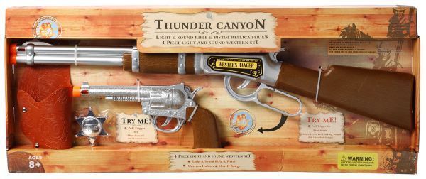 Western Light Sound THUNDER CANYON Rifle Pistol TOY Gun Holster badge 