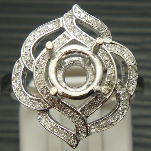 SOLID 14K WHITE GOLD DIAMOND SEMI MOUNT ENGAGEMENT RING Rose shape 