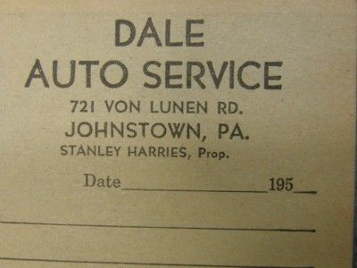 Oil GAS SERVICE STATION JOHNSTOWN PA 1950 RECEIPT BOOK NOS dale auto 