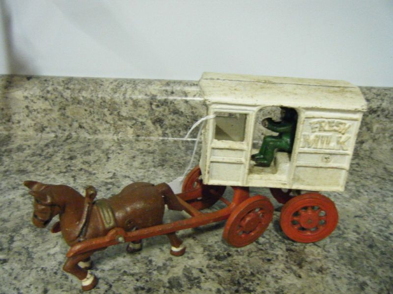 Vintage Cast Iron Fresh Milk Horse & Wagon  