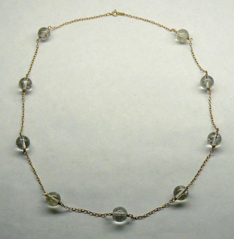 Genuine Quartz 14K Yellow GOLD Chain Necklace  