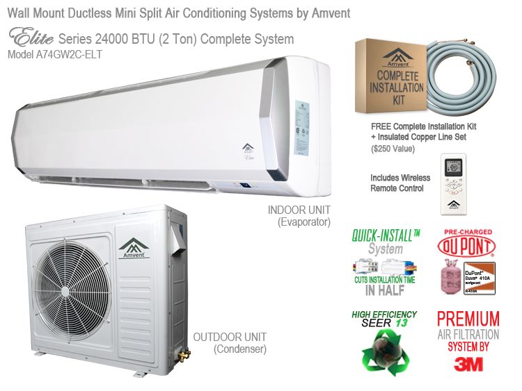 Amvent 24000 BTU Ductless Mini Split Air Conditioning System ***FREE 