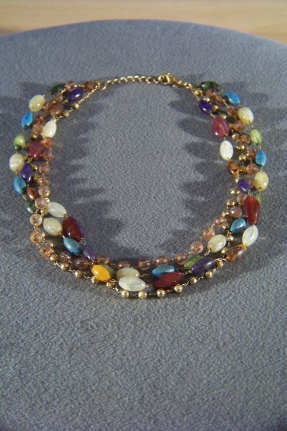ANTIQUE MULTI COLOR SHAPED GLASS BEAD STRAND NECKLACE  
