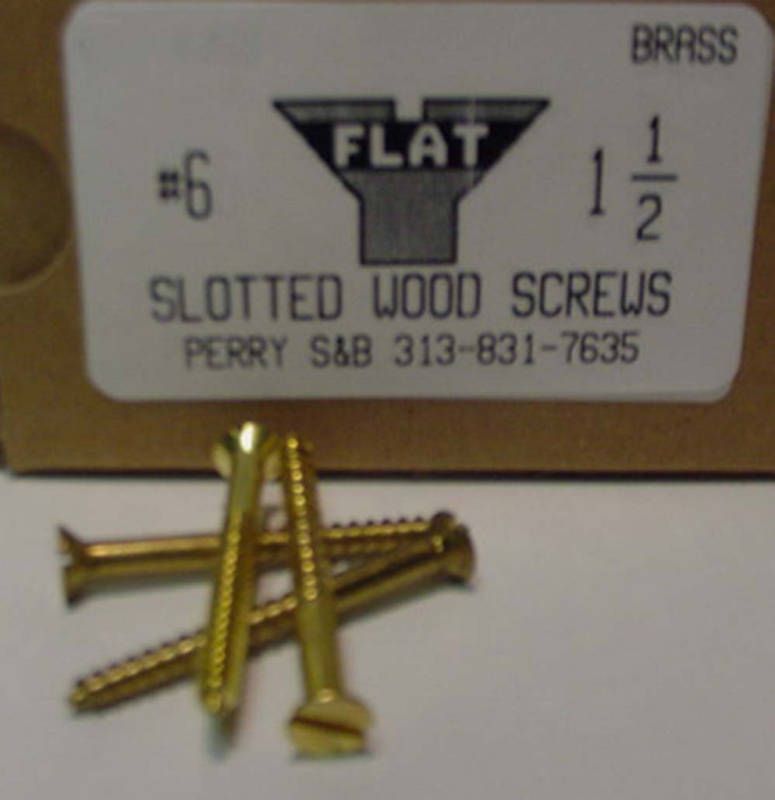6x1 1/2 Flat Head Slotted Wood Screws Solid Brass (25)  