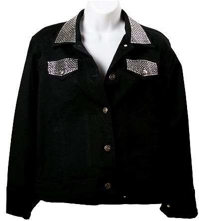 SIZE M Black Jean Jacket with rhinestone decorations  
