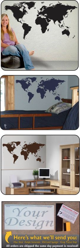 Large World Map vinyl wall decal sticker Atlas poster  