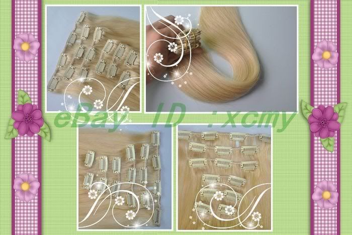 15 7pcs clip in human hair extensions #613 Light blonde  