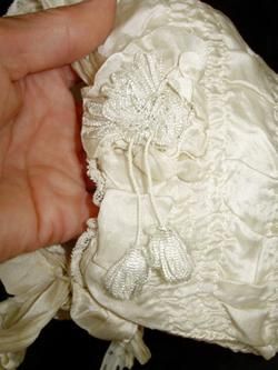 EARLY FRENCH Antique Vintage BABY DOLL SILK LACE BONNET  